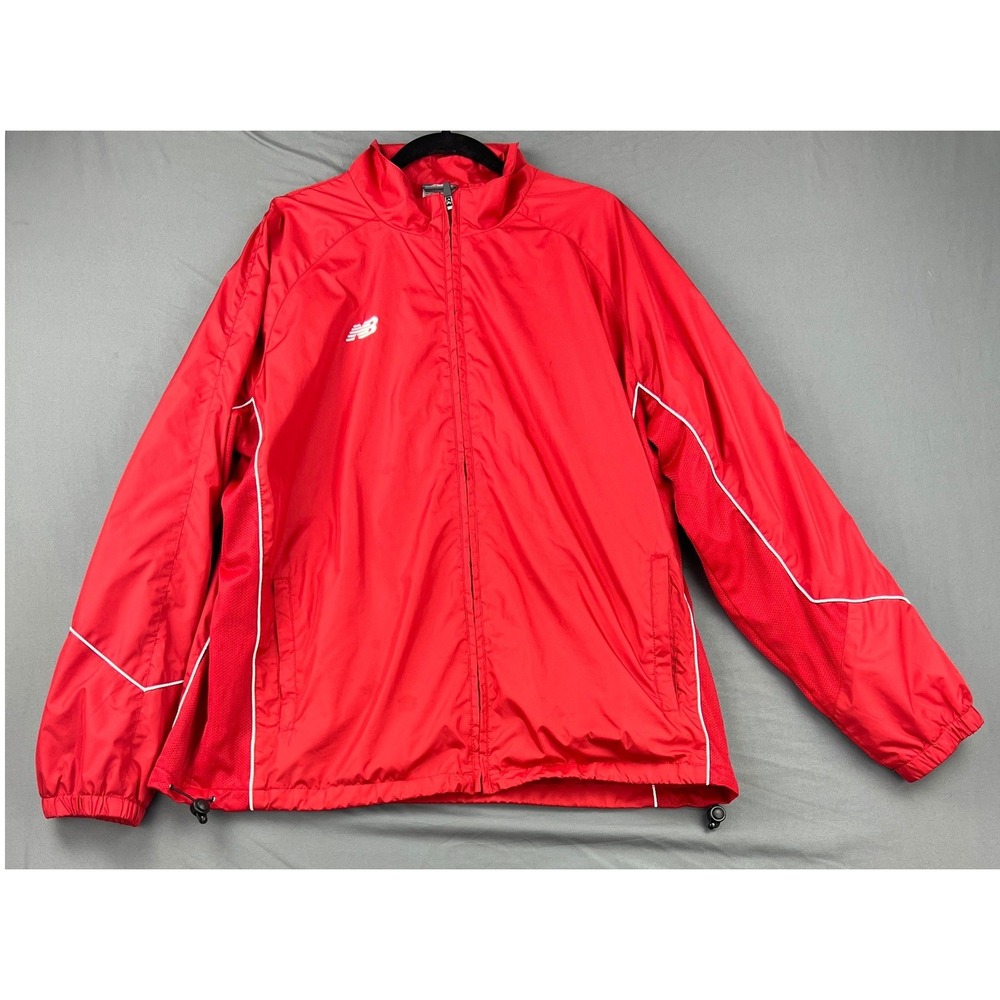 New Balance Windbreaker Jacket Mens XL Red Good Full Zip Mesh Lined Running